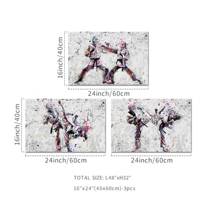 KREATIVE ARTS Taekwondo Wall Art Set of 3 Canvas Prints 16x24 Inch Martial Arts Karate Kickboxing Fighter Training Sports Artwork Gym Home Decor Dojo Studio Ready to Hang