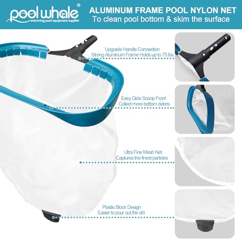 Pool Net - Professional 20" Swimming Pool Leaf Skimmer Rake, Aluminum Frame Deep Nylon Bag, Ultra Fine Mesh Nets for Cleaning Leaves, Sand, Pollen, Finest Debris (No Pole) - size: 20"