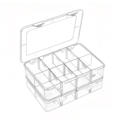 2 Pack 8 Grids Bead Organizers and Storage, Plastic Organizer Box with Removable Dividers Tackle Box Organizer for Jewelry, Art DIY Crafts, Beads,Electronics and Small Parts