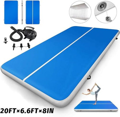 20x6ft Inflatable Air Gymnastics Track Mat Thickness Gymnastics Tumbling Air Mat Inflatable Tumble Track with Electric Air Pump, for Gym/Training/Yoga/Home use/Exercise/Cheerleading/Water