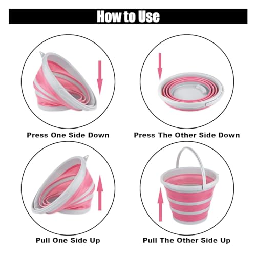 Car Collapsible Bucket, 10L 2.6 Gallon Folding Bucket Auto Cleaning Plastic Water Bucket, Foldable Portable Bucket Space Saving for Indoor Outdoor Car Wash Garden Camping (Pink)