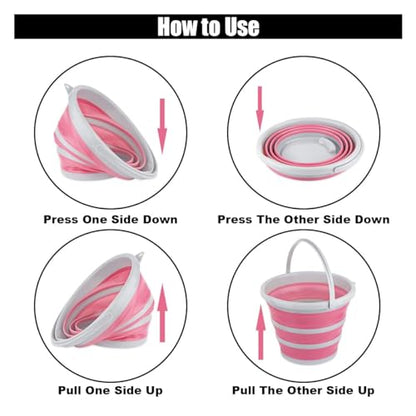Car Collapsible Bucket, 10L 2.6 Gallon Folding Bucket Auto Cleaning Plastic Water Bucket, Foldable Portable Bucket Space Saving for Indoor Outdoor Car Wash Garden Camping (Pink)