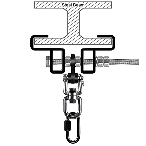 SELEWARE Heavy Duty Punching Bag Hanger, Steel I Beam Clamp for Heavy Bag - color: B. Beam Clamp with Swivel & Carabiner (2 Pack)
