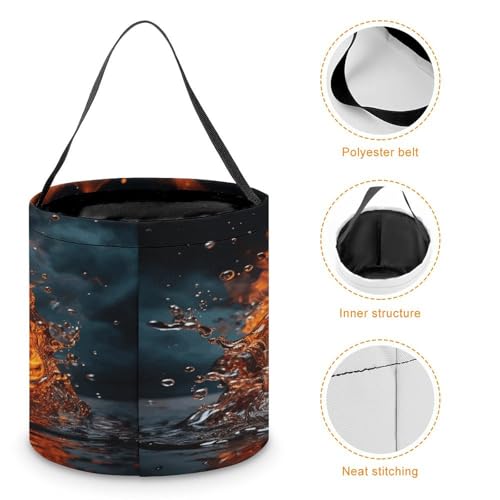 Halloween Trick Or Treat Bags With Handles Collapsible Candy Bucket Reusable Fire Water Baseball Ball Printed Goody Bucket For Holiday Party Gifts - color: Fire Water Baseball Ball