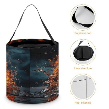 Halloween Trick Or Treat Bags With Handles Collapsible Candy Bucket Reusable Fire Water Baseball Ball Printed Goody Bucket For Holiday Party Gifts - color: Fire Water Baseball Ball