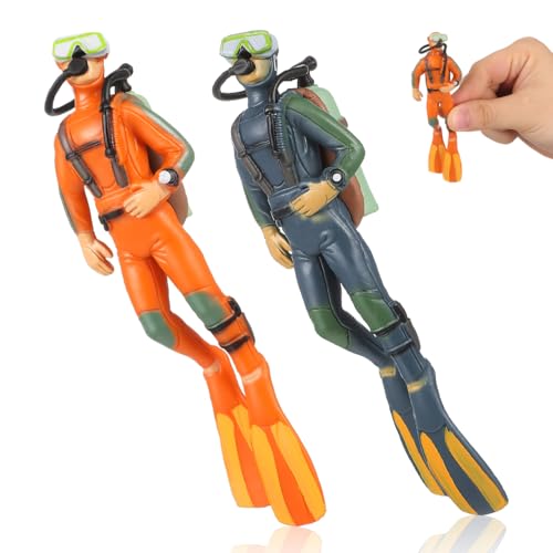 Ipetboom 2Pcs Mini Diver Figurines for Aquarium Decor - Realistic Scuba Diver Models for Fish Tank Landscape Ornaments Underwater Explorer Toys 4.72X1.57X0.98In