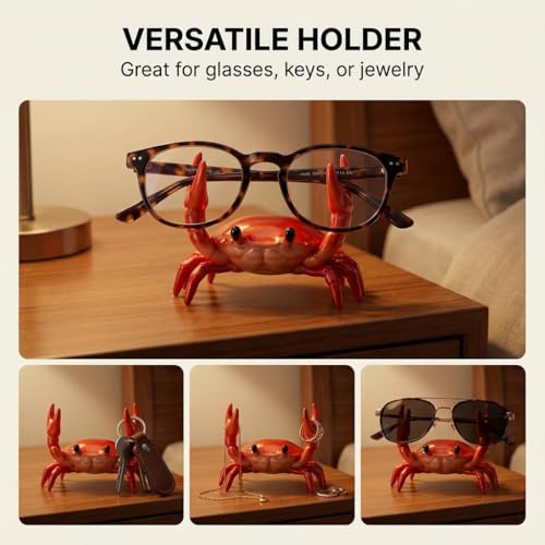 Gesodant Cute Red Crab Pen Holder & Eyeglass Stand, Funny Phone & Remote Holder for Desk, Creative Coffee Spoon Rest, Unique White Elephant Gift