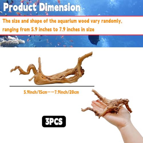 6-8in Aquarium Driftwood 3PCS Reptile Spider Wood Assorted Branches Natural Trunk Driftwood Tree Fish Tank Decoration - size: S:Spiderwood (6-8in 3PCS)