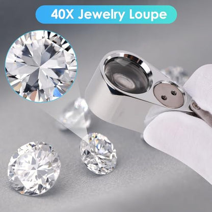 40X Jewelers Loupe Magnifier Magnifying Glasses, LED/UV Illuminated Jewelry Loop Pocket Folding Magnifying Glass with Metal Construction for Close Work, Gardening, Kids, Stamp, Rock Collecting - size: 1 Pack