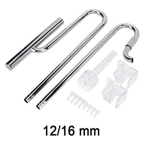 Stainless Steel Lily Pipe Set with Outflow and Inflow, Aquarium Skimmer Filter System including 2 Acrylic Holders Efficient for Removing Scum (New 12MM oil film)