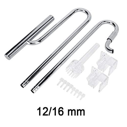 Stainless Steel Lily Pipe Set with Outflow and Inflow, Aquarium Skimmer Filter System including 2 Acrylic Holders Efficient for Removing Scum (New 12MM oil film)