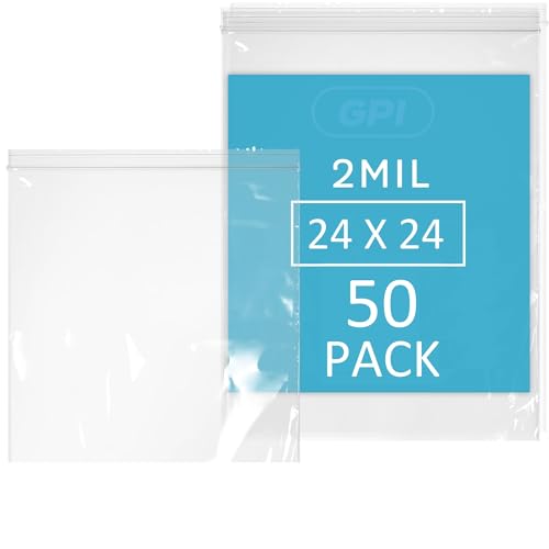 GPI - 24" x 24" Extra Large Reclosable Zip Bags - 4 Mil Heavy-Duty - Pack of 50 - Clear Plastic Zipper Lock Bags, Resealable Poly Baggies For Clothing, Tools, Travel, Storage & Packaging. - color: 4 Mil Heavy-Duty, size: 24" X 24"
