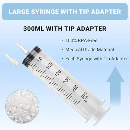 5Pack 300ml Syringe, Large Syringe for Thick Liquids with Tip Adapter, for Feeding Pets, Liquid Refilling, Drawing, Scientific Labs, Oil Transfer, Plant Watering & Refilling - style: 300 ML
