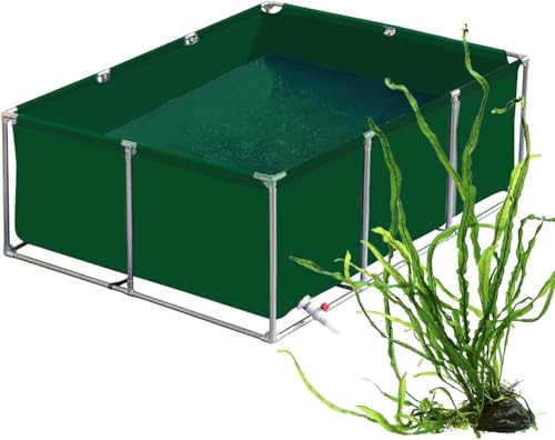 Large Outdoor Fish Holding Tank with Drain Valve, Canvas Fish Pond.Large Outdoor Fish Holding Tank - Durable PVC Canvas, Steel Frame, Koi Pond & Turtle Aquarium, Easy Setup, Perfect for Gard - color: Green, size: 2×1×0.5m(6.5×3.3×1.6ft)