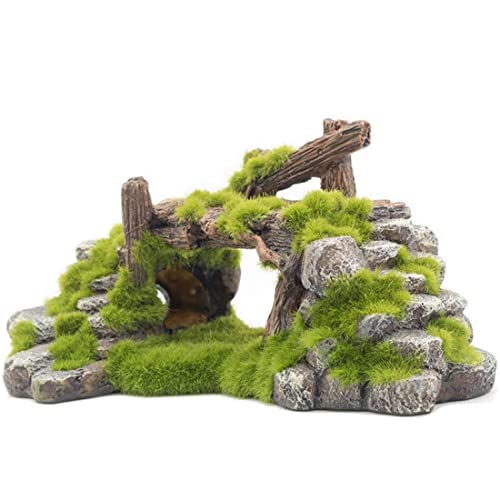 S-Lifeeling Fish Tank Decoration Moss Rockery Stone Plants Wood Ruins Landscaping Turtle Tank Decoration Fish Shrimp Shelter