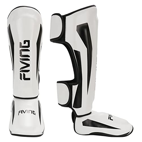 MMA Martial Arts Shin Guards,Muay Thai | Padded, Adjustable, Instep Protection, Muay Thai,Kickboxing,MMA Training, Professional Equipment - color: White, size: X-Large