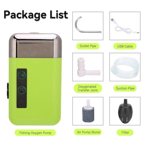 Aquarium Air Pump, Adjustable 3 Modes Fishing Oxygen Pump Quiet Bubbler Fish Tank Aerator with LED Light, USB Charging Portable Electric Air Pumps with Accessories