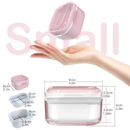 ARGOMAX Denture Cup with Strainer and Tray, Pink - color: Pink Shell+white Inner Tray