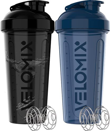 VELOMIX 2 Pack 28oz Protein Shaker Bottle for Protein Mixes, Blue/Black - color: A7) Blue / Black