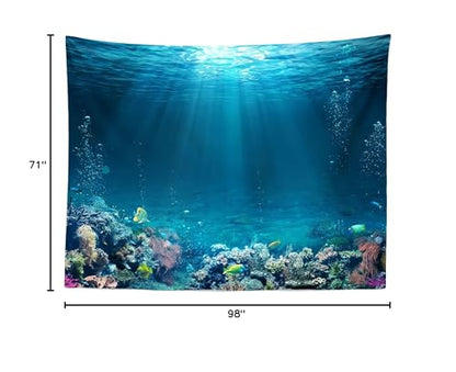 BELECO Underwater World Backdrop 8x6ft Fabric Undersea Backdrop for Photography Under the Sea Tropical Fish and Corral Deep Sea Sunlight Seabed Background Undersea Party Decor Photo Studio Props - size: 8x6FT