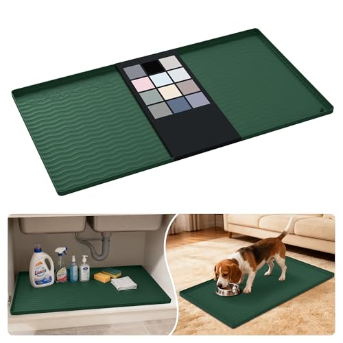 Waterproof Silicone Under Sink Mat 34'' x 19'' Shelf Liner for Kitchen and Bathroom, Cabinet and Counter Protector, Storage and Organizers, Litter Mat, Pet Cat Puppy Essentials(Green) - color: Green, size: 19"W x 34"L
