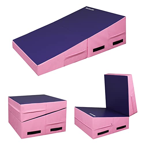 Matladin Incline Gymnastics Wedge Mat, Folding Gymnastics Mat for Kids Girls Home Training Exercise - color: Purple+Pink, size: 47.5 in x 24 in