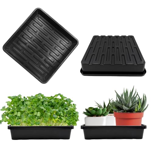 1010 Growing Trays, 10-Pack Heavy Duty Seed Trays 10" x 10" Without Drain Holes for Seedlings, Microgreens, Wheatgrass, Fodder & Hydroponics, Black - size: 10-Pack