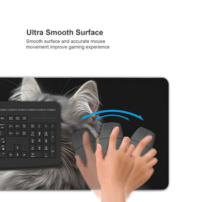 XXL Gaming Mouse Pad 35.4 x 15.7 Inch, Large Extended Desk Mousepad with Cat Design, Water-Resistant Surface & Stitched Edges, Non-Slip Rubber Base Desk Mat for Gaming, Office & Home - color: Cat