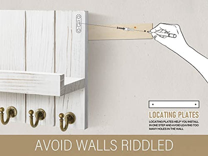Rebee Vision Key Holder Wall Mount with Shelf for Living Room, Whitewash - color: Whitewash, size: 10 inches