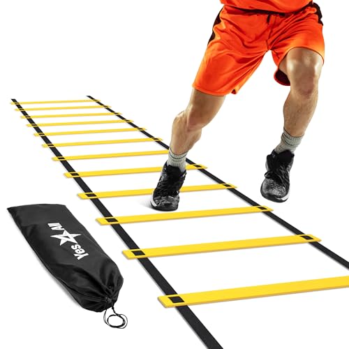 Yes4All Agility Ladder Speed Training Equipment, Adjustable Football Ladder for All Ages with Carry Bag, Durable, Portable, Multiple Colors & Rungs - color: B. 12 Rung - Yellow