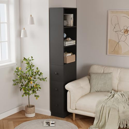 ARTETHYS Tall Narrow Free Standing Bathroom Storage Cabinet with 3-Level Adjustable Shelves Home - Space Saver for Living Room Kitchen - Classic Black - color: Black