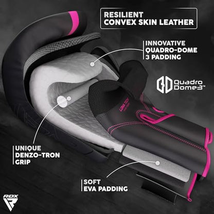 RDX Boxing Gloves, Pro Training Sparring, Maya Hide Leather, Muay Thai MMA Kickboxing, Men Women Adult, Heavy Punching Bag Focus Mitts Pads Workout, Ventilated Palm, Multi Layered, 8 10 12 14 16 18 Oz - color: PINK, size: 14 OZ