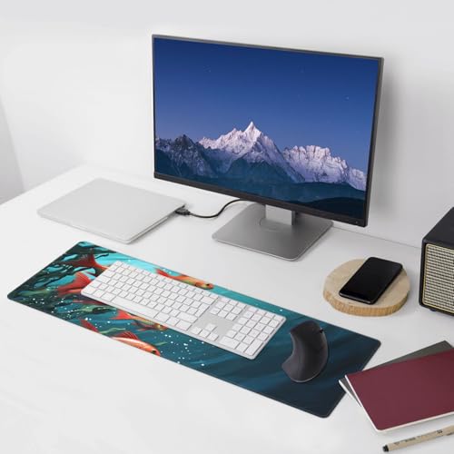 Large Mouse Pad, Desk Mat with Non-Slip Rubber Base, Waterproof Gaming Mousepad Computer Keyboard Mouse Mat Fish Aquarium Desk Pad for Home Office Gaming Work, 31.5''x11.8''