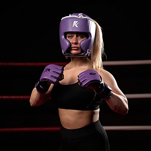 Kruzak Unisex Boxing Headgears - MMA Training, Adjustable Padded, Kara,Muay Thai Headgear, Kickboxing, Sparring, Martial Arts, Karate, Taekwondo MMA Body Equipment - color: Purple, size: Large-X-Large