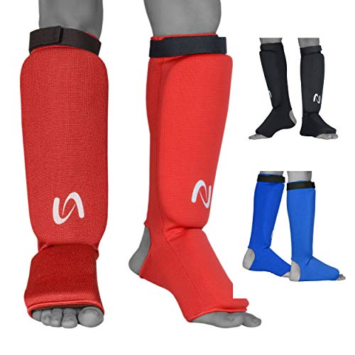 UFG Ultimate - Cloth Shin Instep Guard - Karate MMA Boxing Muay Thai Training Protection - color: Red, size: Large-X-Large
