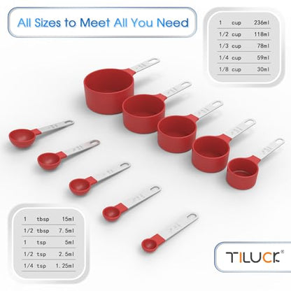 Measuring Cups & Spoons Set, Stackable Cups and Spoons, Nesting Measure Cups with Stainless Steel Handle, Kitchen Gadgets for Cooking & Baking (Red) - color: Red