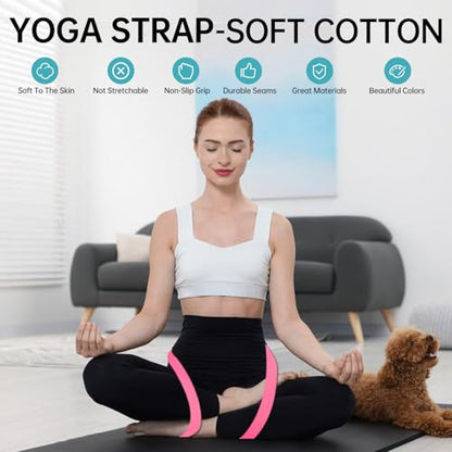 Yoga Exercise Adjustable Straps 8FT with Durable D-Ring for Pilates & Gym Workouts | Hold Poses, Stretch, Improve Flexibility & Maintain Balance - color: Light green&pink