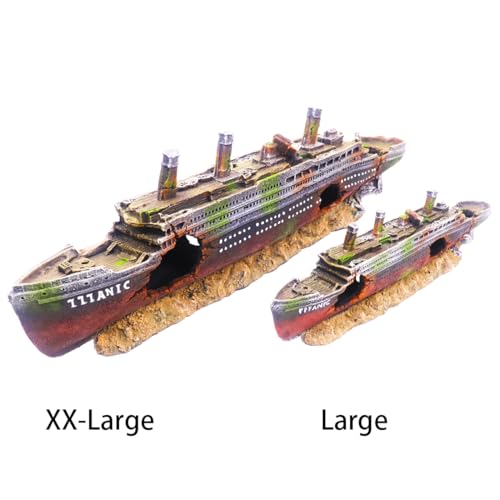 Titanic Aquarium Boat Shipwreck Sunken Pirate Ship Resin Fish Tank Decorations Aircraft Carrier for Betta Super Large XXL for 55-75 Gallon Tank - size: XX-Large