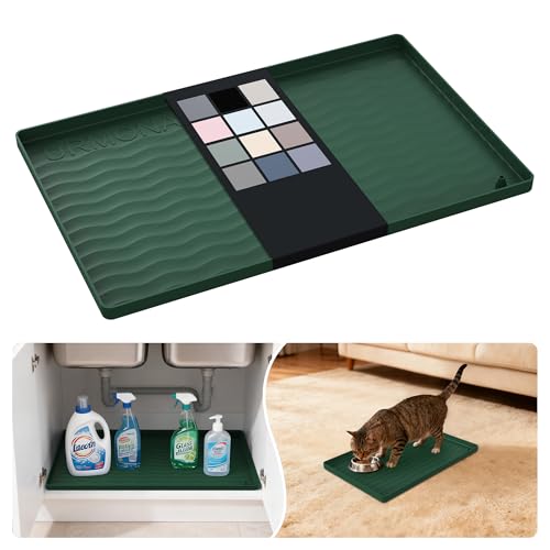 Waterproof Silicone Under Sink Mat 16'' x 10'' Shelf Liner for Kitchen and Bathroom, Cabinet and Counter Protector, Storage and Organizers, Litter Mat, Pet Cat Puppy Essentials(Green) - color: Green, size: 10"W x 16"L