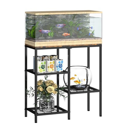 20 Gallon Aquarium Stand, 3 Tier Metal Fish Tank Stand with Shelves, Reptile Tank Stand for Accessories Storage, Turtle Terrarium Stand for Home Office,29.13" L x 12.2" W Tabletop, Brown