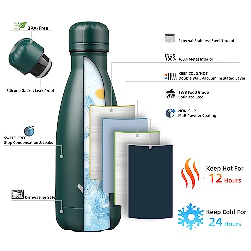 Konokyo 12 oz Insulated Stainless Steel Water Bottle, Army Green - color: Army Green, size: 12 Ounces