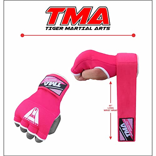 TMA Gel Padded Inner Gloves with Hand Wraps Boxing Gloves, Half Finger Elasticated Bandages, Kickboxing Wraps for Men, Women, Kids MMA, Muay Thai, Kickboxing (Pair) - color: Pink, size: Small-Medium