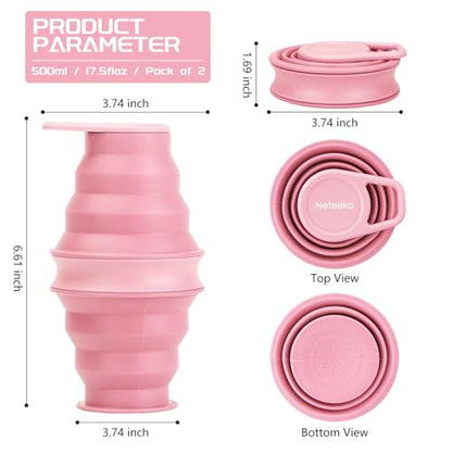 Nefeeko Collapsible Water Bottle, BPA Free Silicone Foldable Water Bottles - color: Pink, style: 1 Pack
