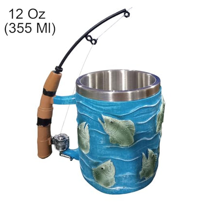 Fishing Mug, Funny Fishing Rod & Reel Design Coffee Mug, Resin Water Cup With Simulated Fishings Line Decoration And Rotating Rod Shaped Handle, Fishings Gift For Men, For Chocolate Tea Wine