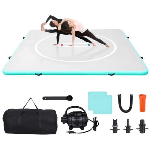 10x10ft Inflatable BJJ Mat, 4 Inch Thick Wrestling Mat for Home Training | 15 PSI Heavy Duty Foldable Grappling Mat with Electric Pump, Martial Arts Floor for MMA, Judo, Gymnastics for Men and Women