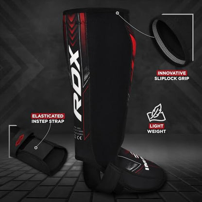 RDX IMMAF Approved Shin Guards, Competition Level Neoprene Shin Pads for Sparring and Grappling, MMA Kickboxing, Professional Shin Insteps Protection, Men Women - color: Red, size: Medium