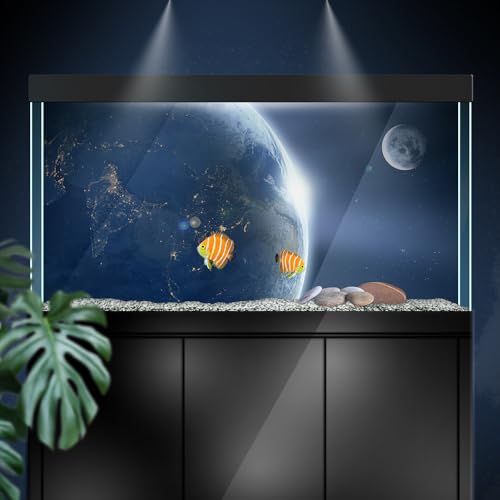 Aquarium Background Stickers - Earth, Moon, Stars, Space, Self-Adhesive Fish Tank Reptile Terrarium Decor Poster (60 x 40 cm / (23.6 x 15.7 inches)) - size: 60 x 40 cm / (23.6 x 15.7 inches)
