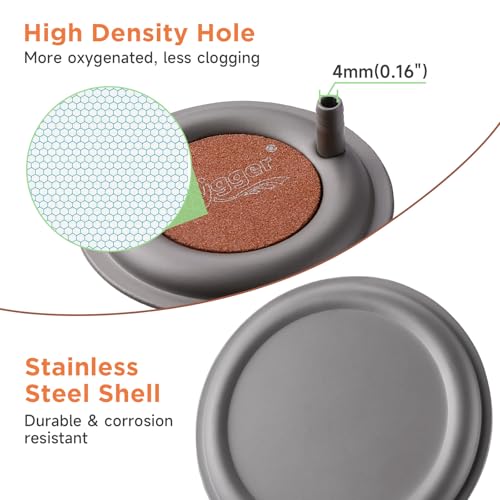hygger Aquarium Air Stone, 2.6 Inch Nano Air Stone Makes Super Tiny Bubbles, Ultra Quiet Dissolved Oxygen Diffuser Small Airstone with Stainless Steel Base for Aquarium, Fish Tank & Hydroponic, Round