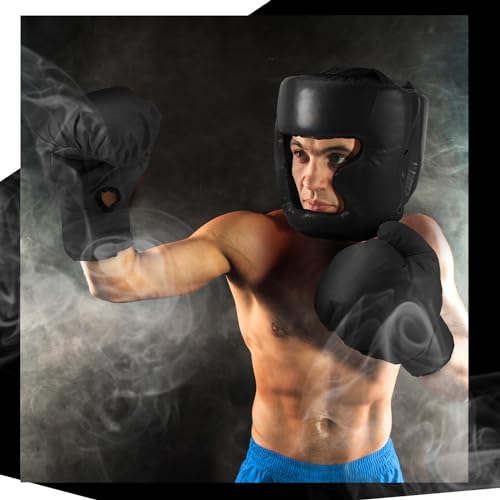 Kanayu 14 Pcs Boxing Gloves and Headgear Set for Beginners Youth 16 Ounce Boxing Gloves Headgear Helmet Hand Wraps Mouth Guards Equipment for Beginners Training Equipment Gifts - color: Black, White
