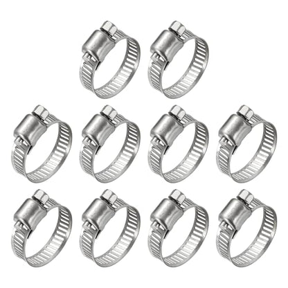 10Pcs Stainless Steel Hose Clamps, Adjustable 1/2" to 3/4" (13-19mm) Heavy Duty Worm Gear Hose Clamp Assortment Kit, Metal Fuel Line Clamping for Radiator, Dryer Vent